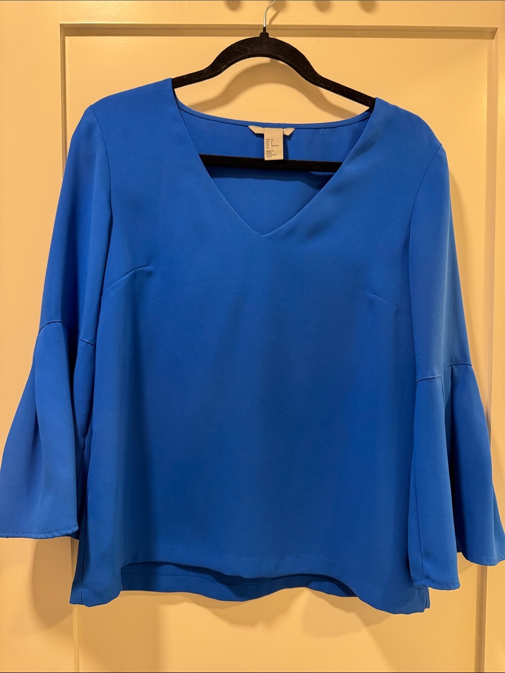H&M Royal Blue V-Neck Bell Sleeve Blouse